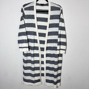 Talbots Pima Cotton Cardigan White Striped Long Sleeve Women’s Size 2XL